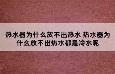 热水器为什么放不出热水 热水器为什么放不出热水都是冷水呢